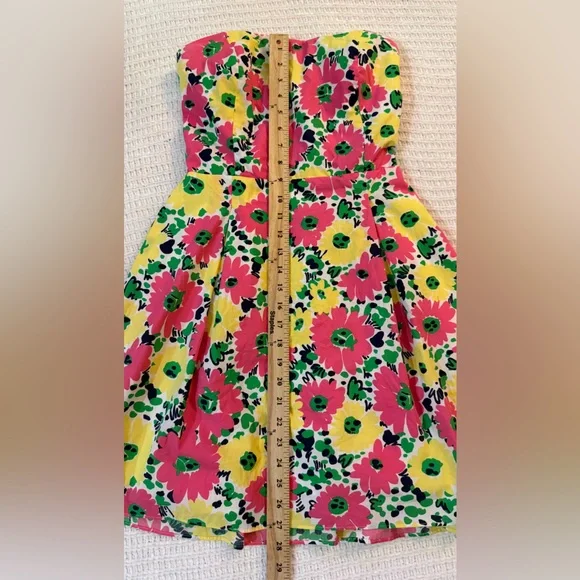 Lilly Pulitzer Floral Strapless Cotton Dress Pink Yellow Sz 8 Small Smocked - Picture 5 of 12